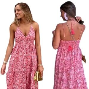 Zara Pink Floral Spaghetti-Strap Maxi Dress
